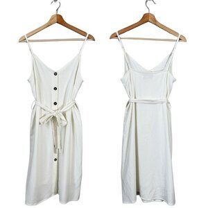 Elizabeth Crosby Emma Tie Waist Mini Dress Women's Small Ivory Button Up Neutral